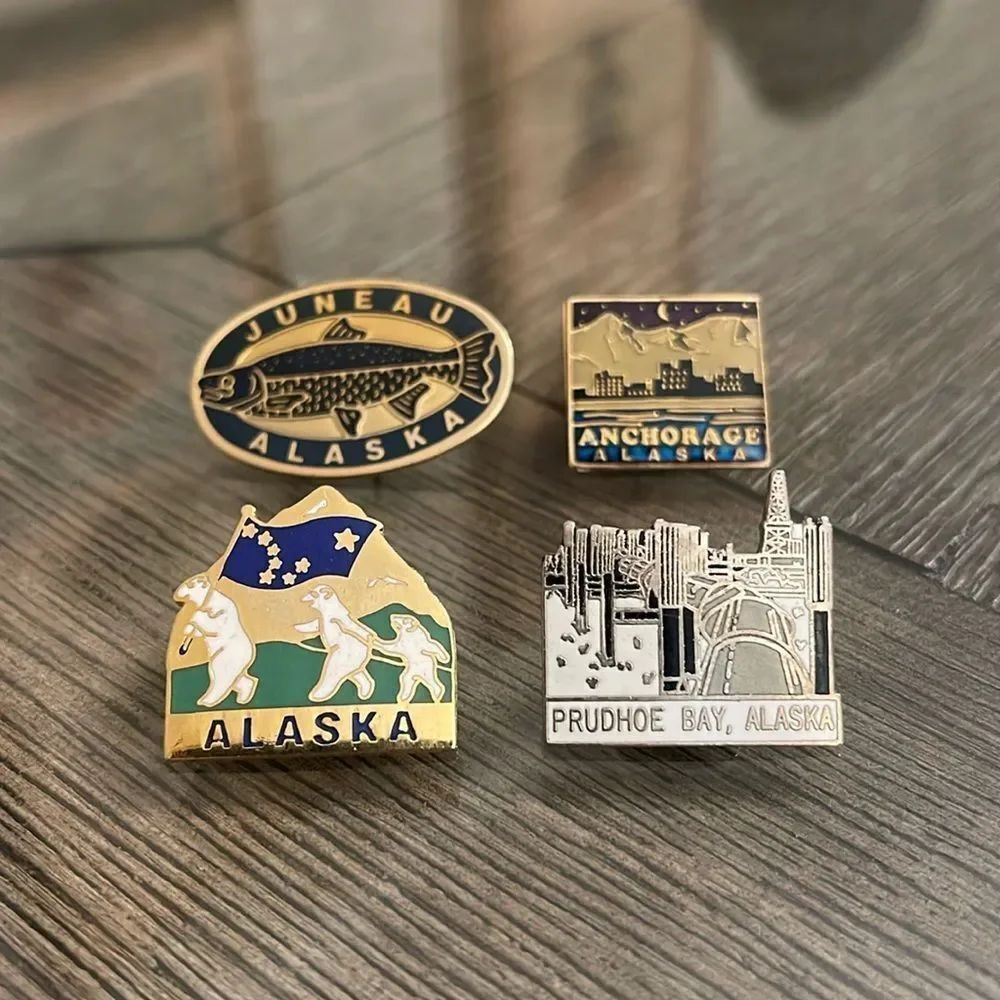 Vintage Alaska Travel Pins, Anchorage, Juneau, Prudhoe